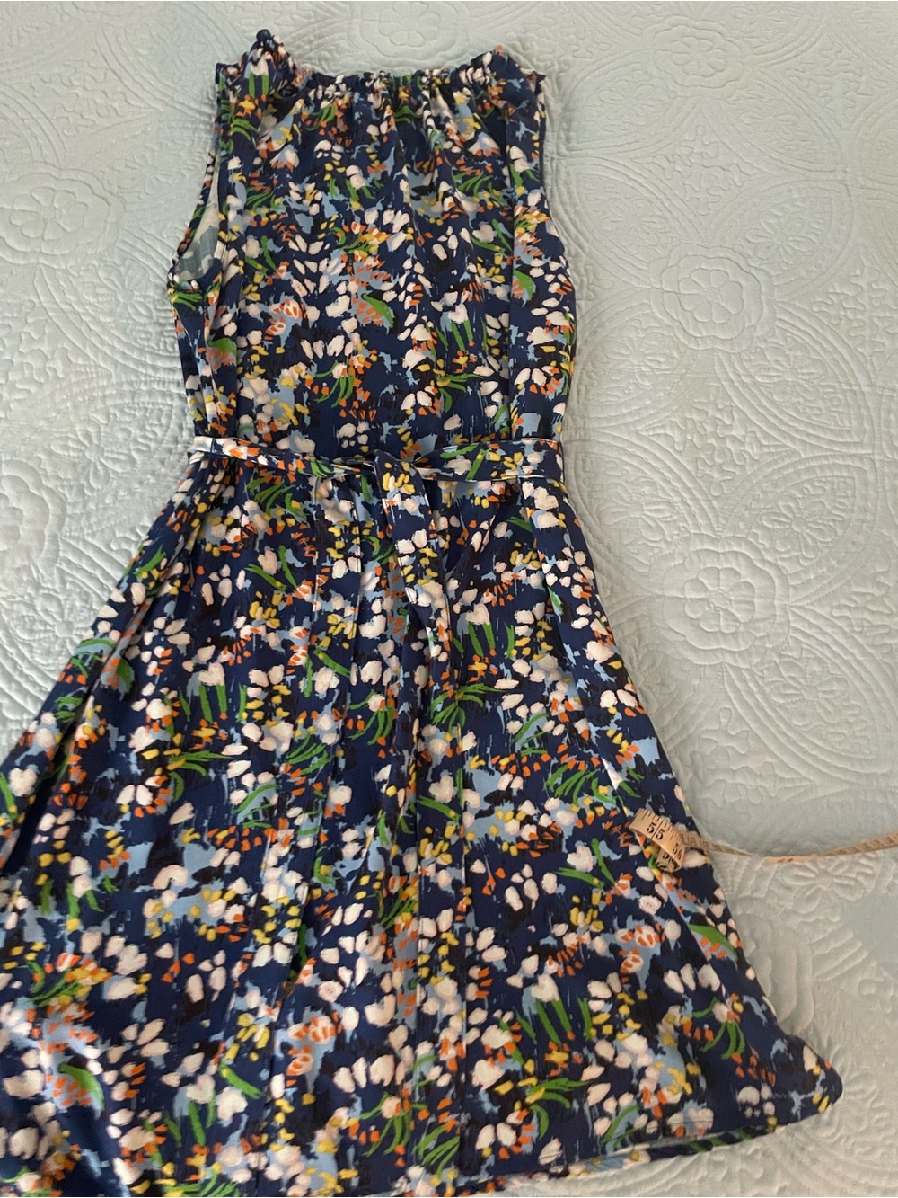 Floral Navy Maxi Dress with Belt - Large, fits like XL